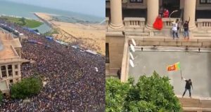 Manifestantes invadindo residência presidencial no Sri Lanka