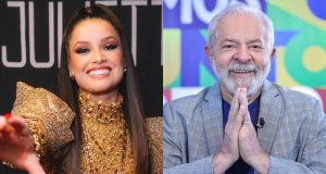 Montagem de fotos de Juliette e Lula sorrindo e posando