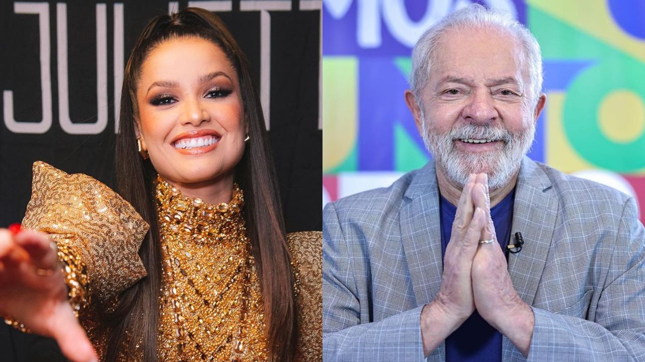 Montagem de fotos de Juliette e Lula sorrindo e posando