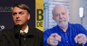 Montagem de fotos de Jair Bolsonaro e Lula, os dois sérios