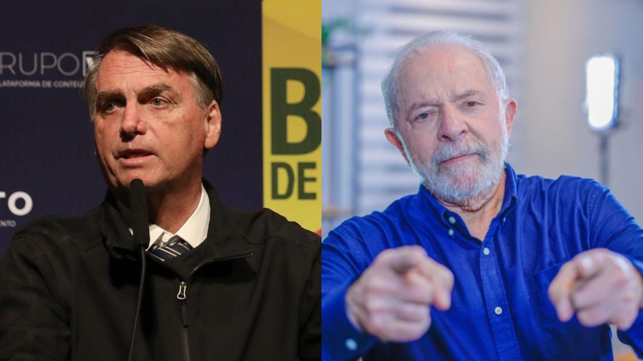 Montagem de fotos de Jair Bolsonaro e Lula, os dois sérios
