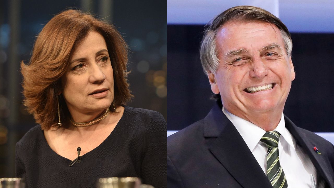 Montagem de fotos de Miriam Leitão e Jair Bolsonaro