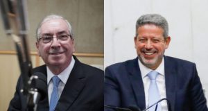 Montagem de fotos de Eduardo Cunha e Arthur Lira sorrindo
