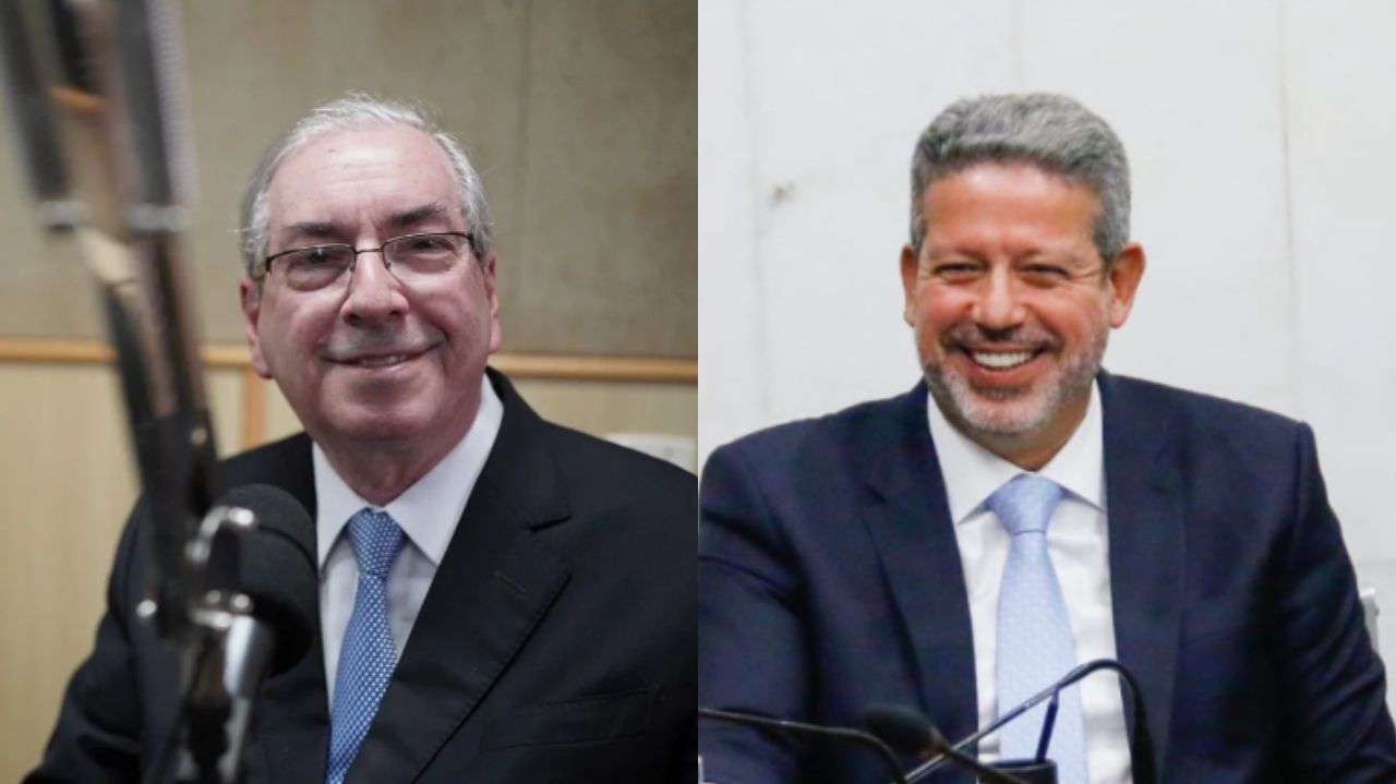 Montagem de fotos de Eduardo Cunha e Arthur Lira sorrindo
