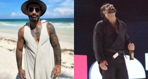 Montagem de fotos de Leandro Lo na praia e com cerveja