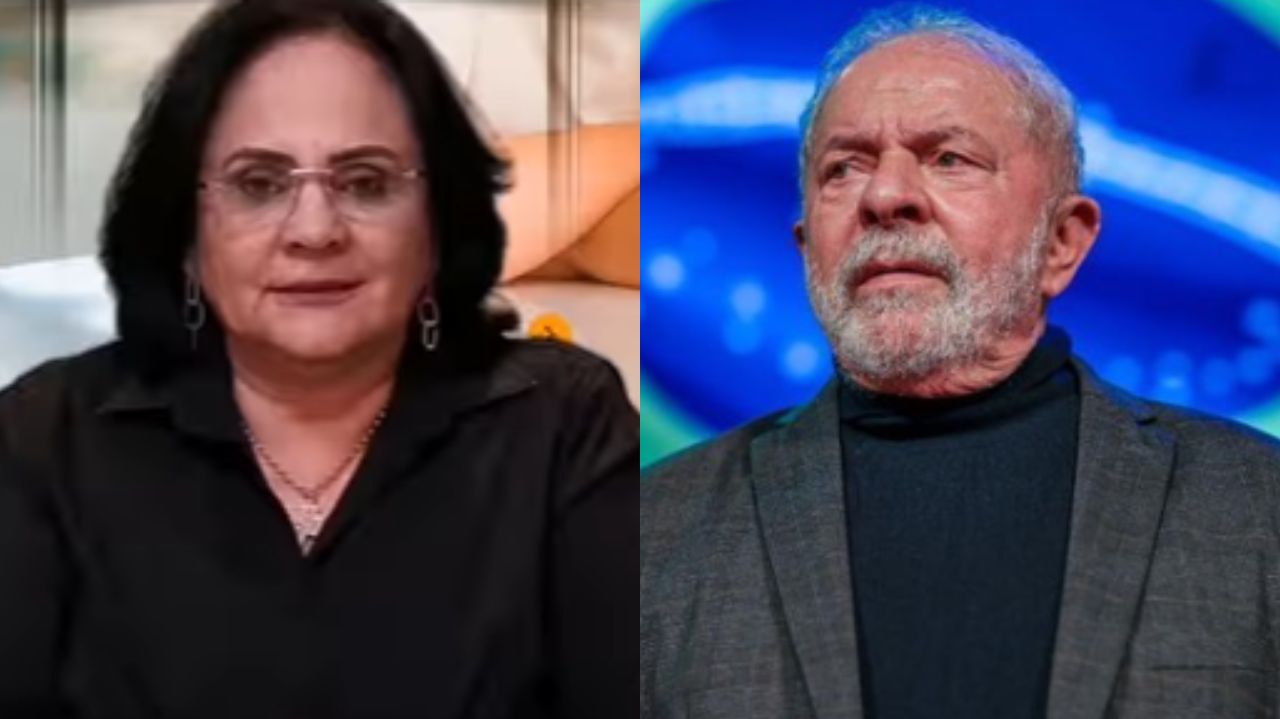 Montagem de fotos de Damares Alves e Lula