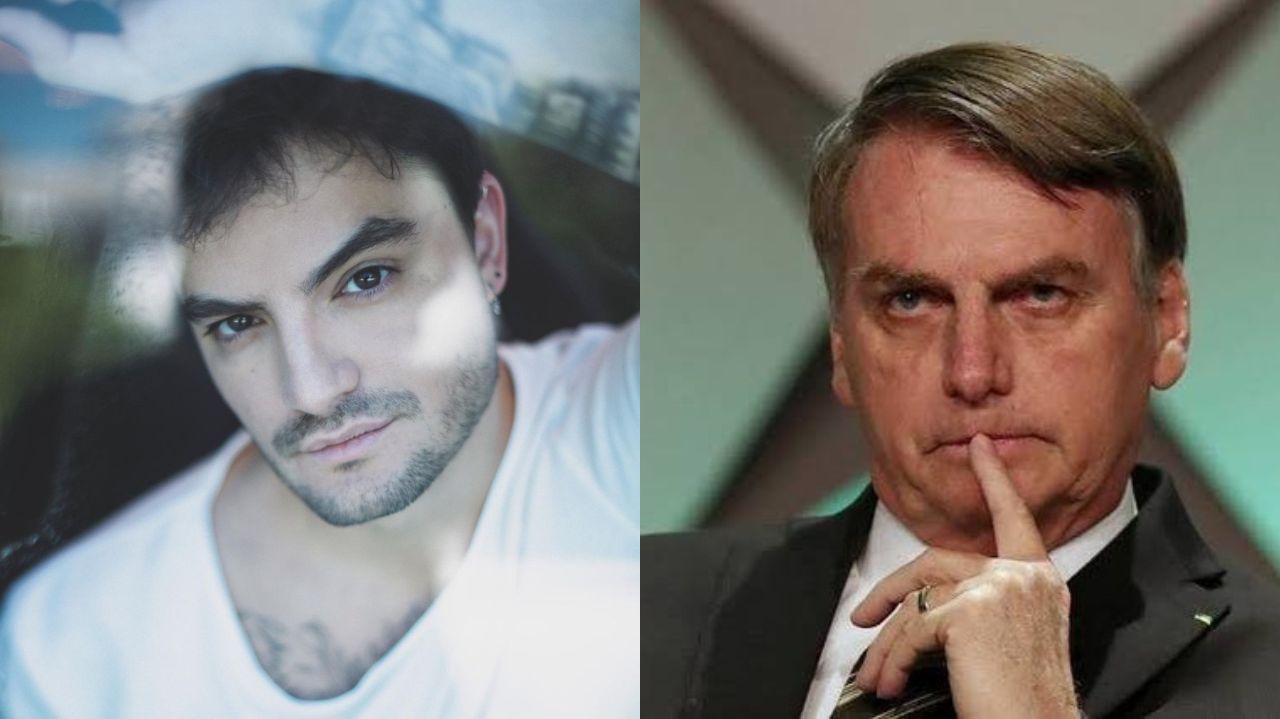 Montagem de fotos de Felipe Neto e Jair Bolsonaro, ambos com expressões sérias