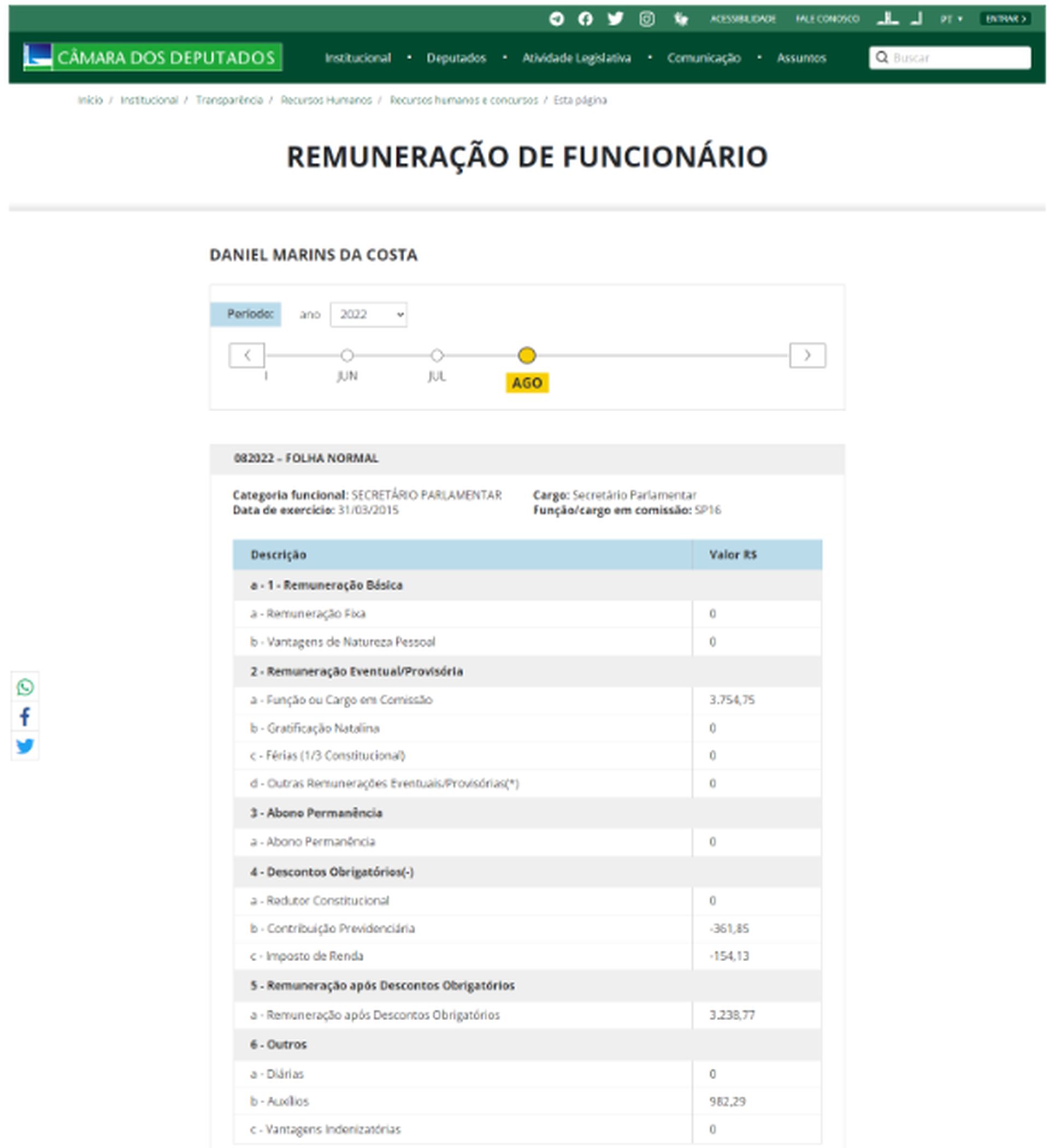 Registro de Daniel Marins na Câmara