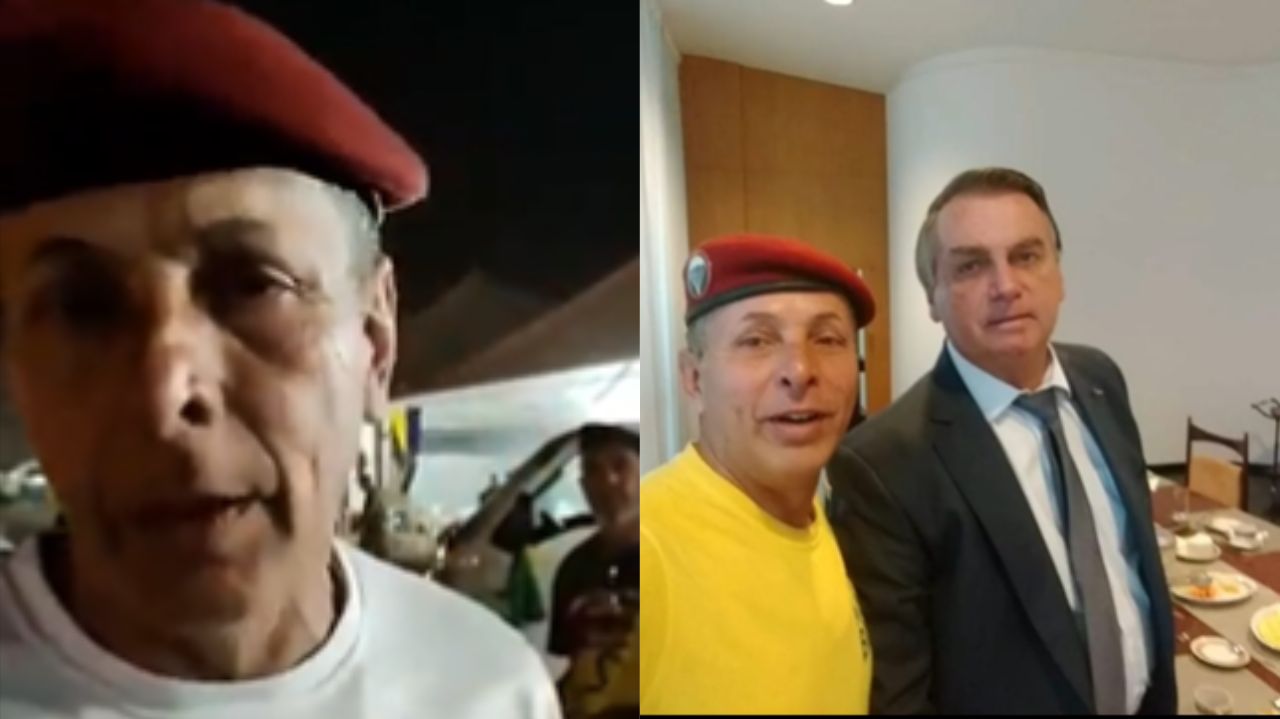 Montagem de fotos de Cabo Corrêa em acampamento e ao lado de Jair Bolsonaro