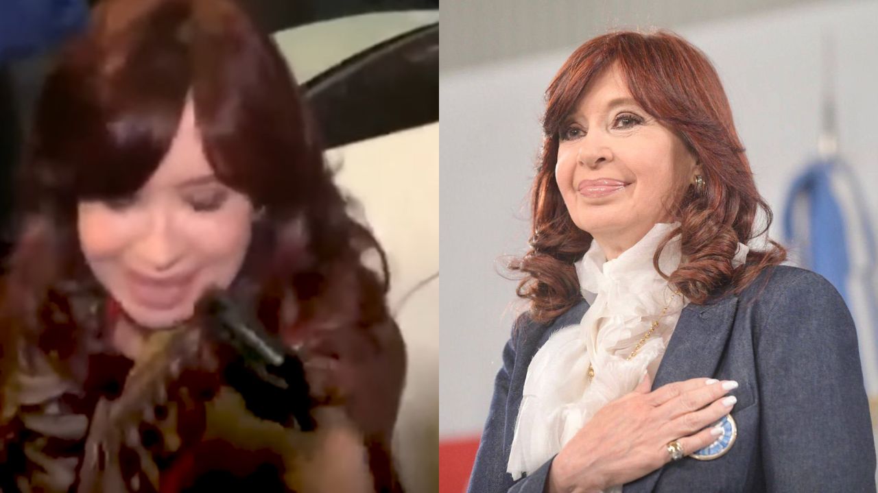 Montagem de fotos de Cristina Kirchner com arma apontada para ela e em evento