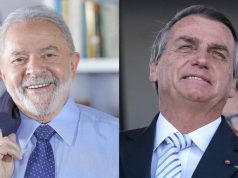 Montagem de fotos de Lula e Bolsonaro sorrindo