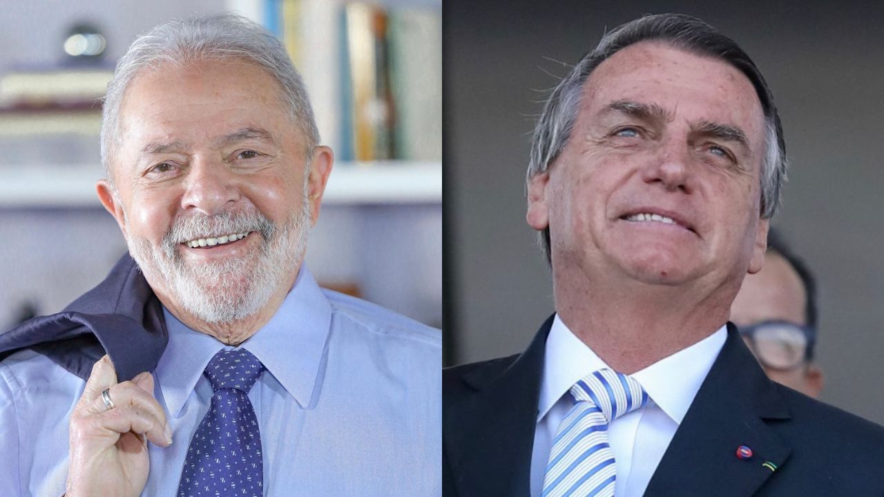 Montagem de fotos de Lula e Bolsonaro sorrindo