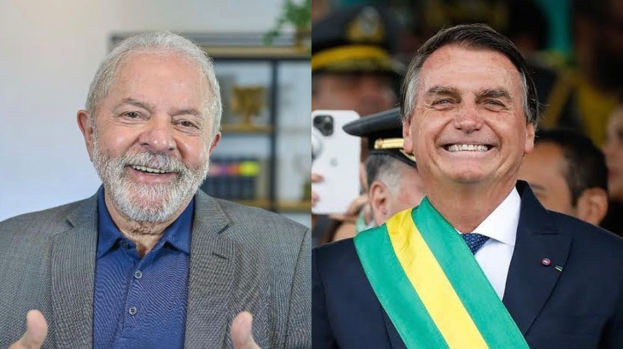 Montagem de fotos de Lula e Bolsonaro sorrindo