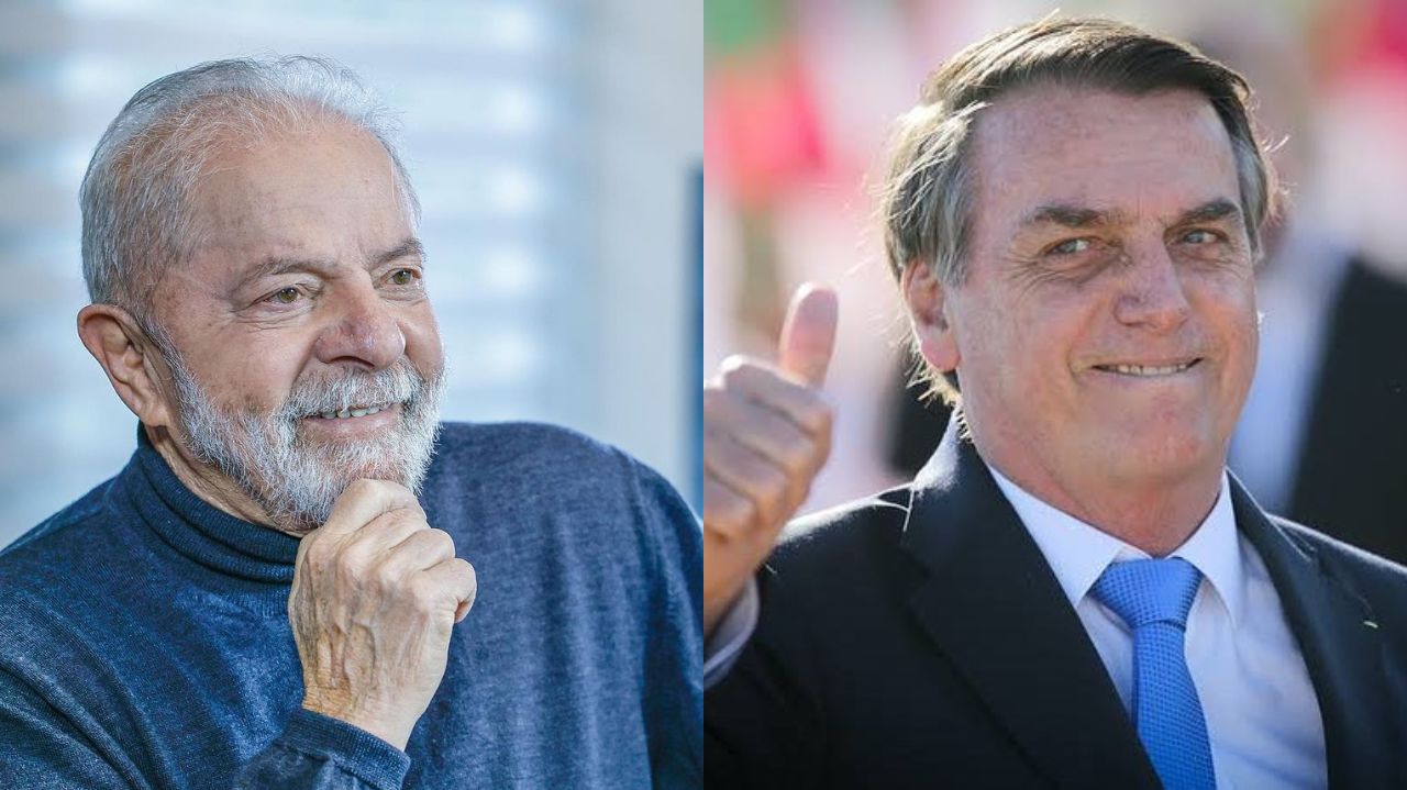 Montagem de fotos de Lula e Bolsonaro sorrindo