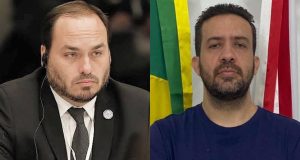 Montagem de fotos de Carlos Bolsonaro e André Janonesa