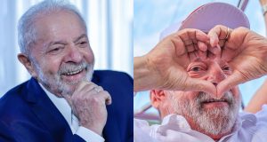 Montagem de fotos de Lula sorrindo