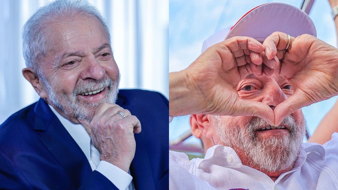 Montagem de fotos de Lula sorrindo