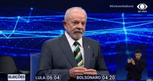 Lula de terno e gravata falando no debate da Band