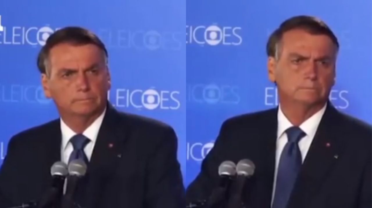 Montagem de fotos de Jair Bolsonaro em coletiva de imprensa