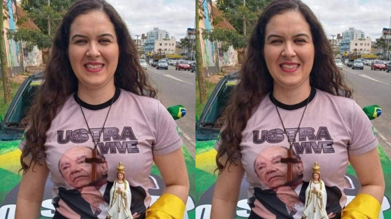 Montagem de fotos de mulher com camiseta de Ustra