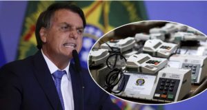 Montagem de fotos de Jair Bolsonaro e urnas eletrônicas