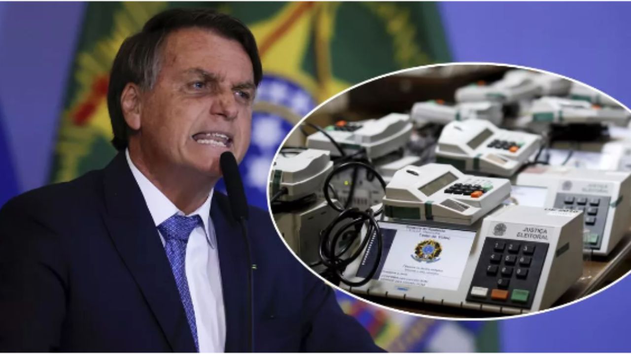 Montagem de fotos de Jair Bolsonaro e urnas eletrônicas