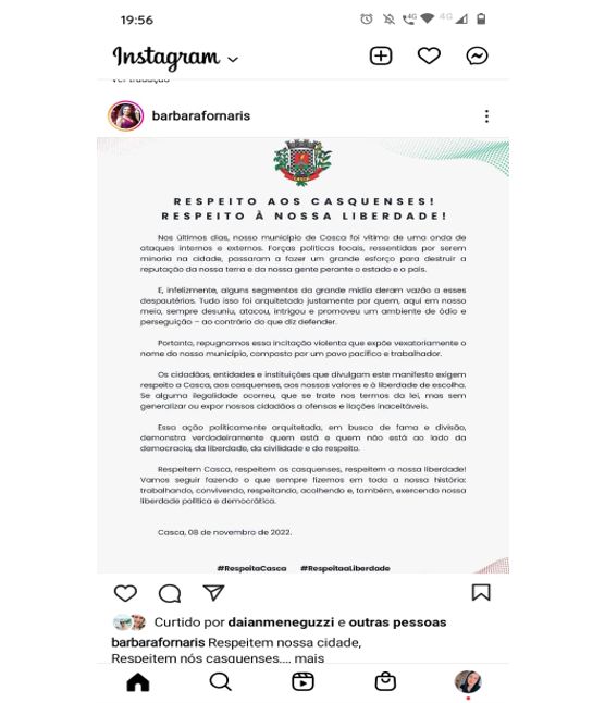 Manifesto por "liberdade" em Casca, interior do Rio Grande do Sul