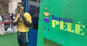 Montagem de fotos da homenagem da Conmebol pro Pelé