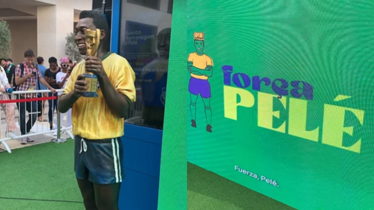 Montagem de fotos da homenagem da Conmebol pro Pelé