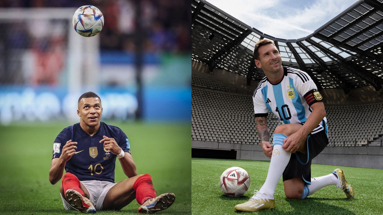Montagem de fotos de Kylian Mbappé e Lionel Messi