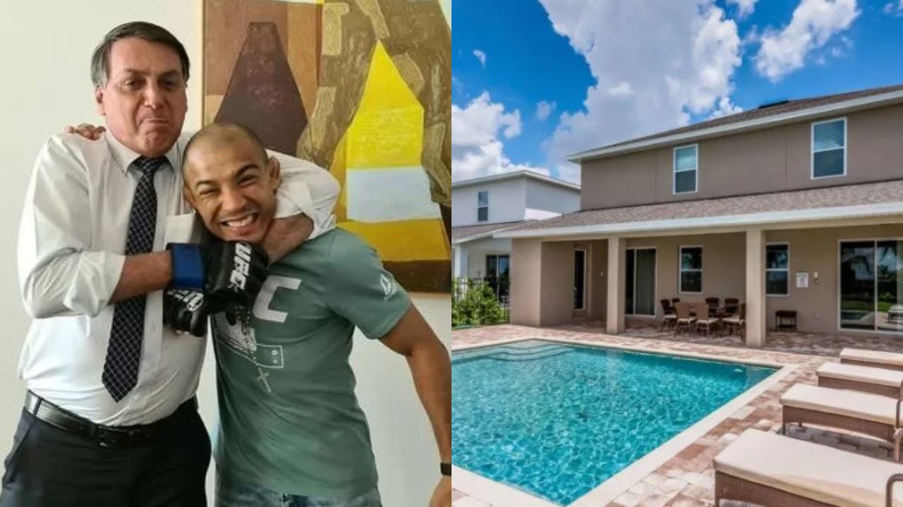 Montagem de fotos de Jair Bolsonaro com José Aldo e casa