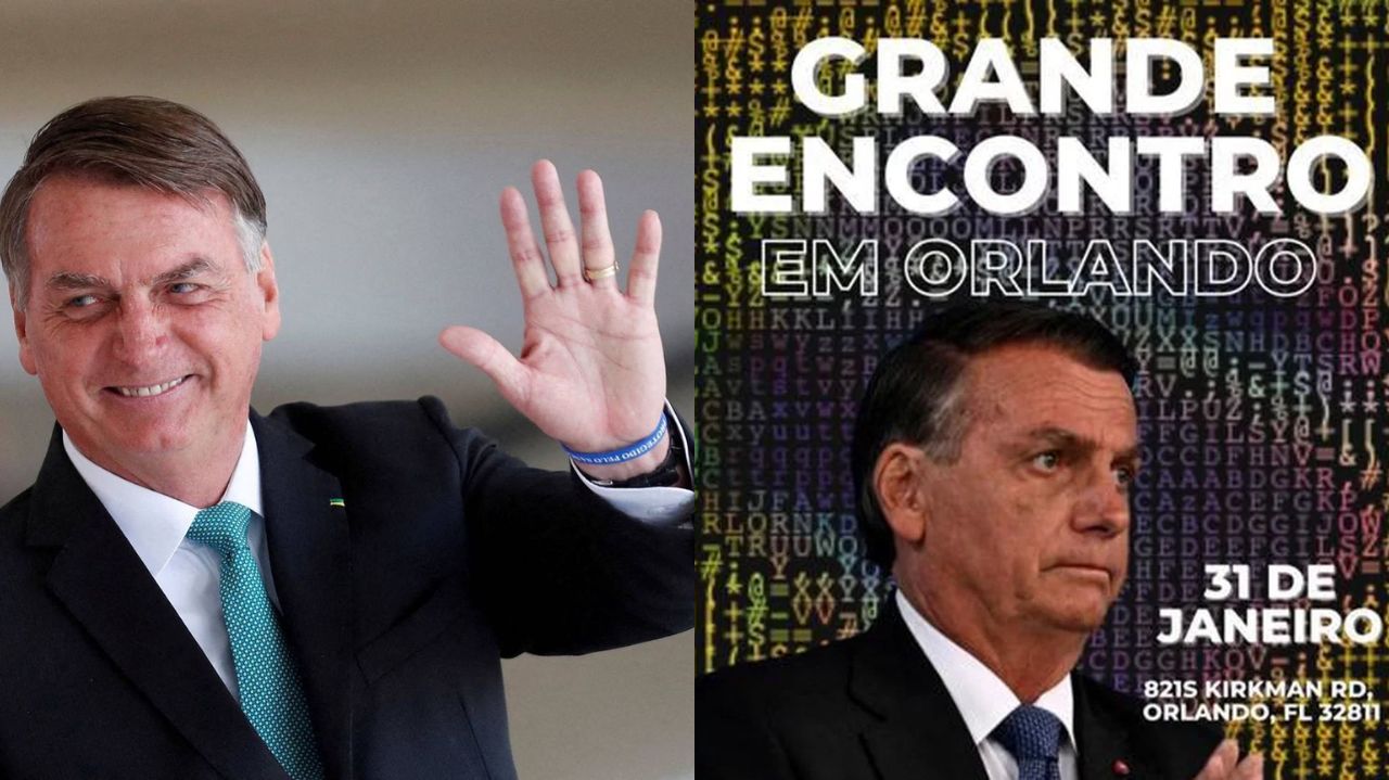 Montagem de fotos de Jair Bolsonaro acenando e convite para encontro