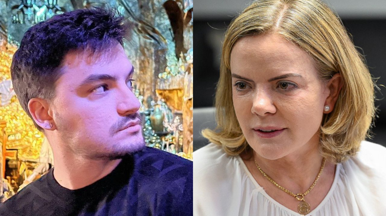 Montagem de fotos de Felipe Neto e Gleisi Hoffmann