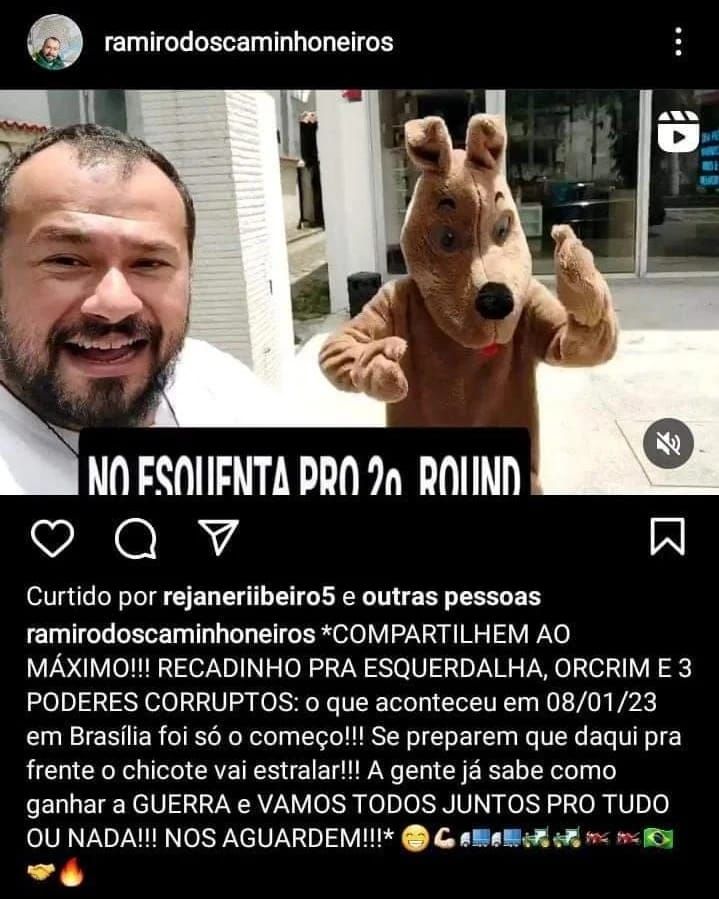 Material no Instagram que Ramiro apagou, ameaçando a esquerda