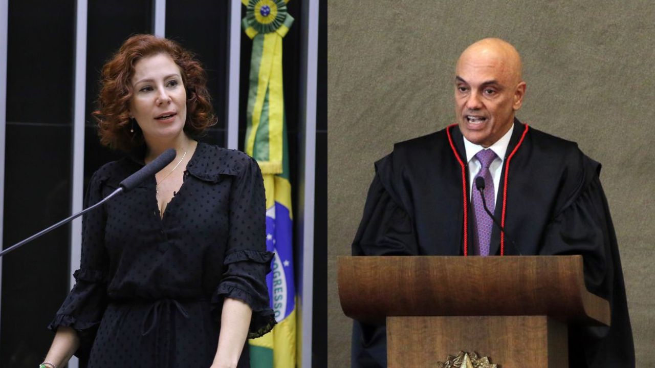 Montagem de fotos de Carla Zambelli e Alexandre de Moraes