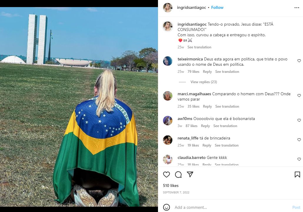 Ingrid dá a entender que votou em Bolsonaro