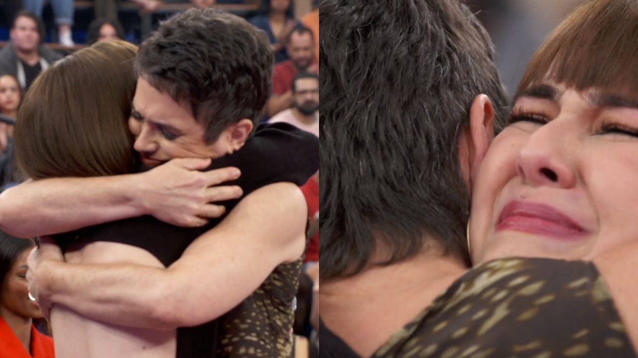 Montagem de fotos de Klara Castanho e Sandra Annenberg se abraçando