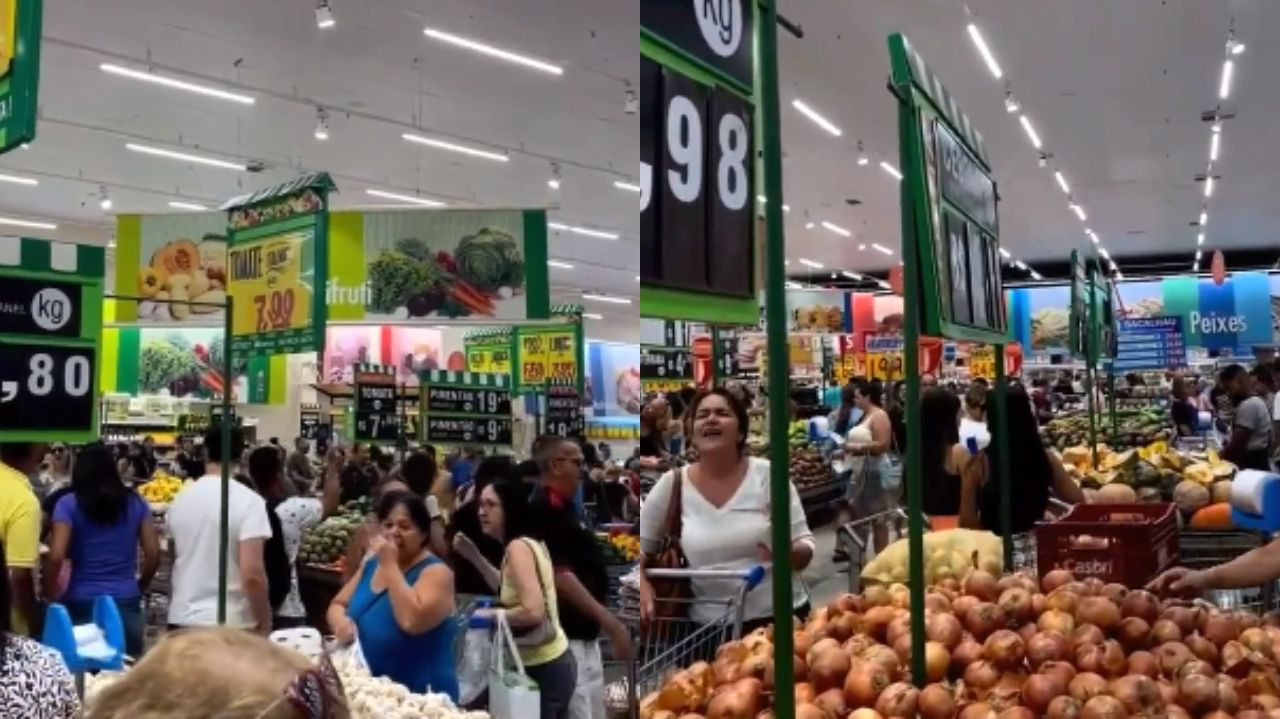 Clientes cantando louvor em supermercado