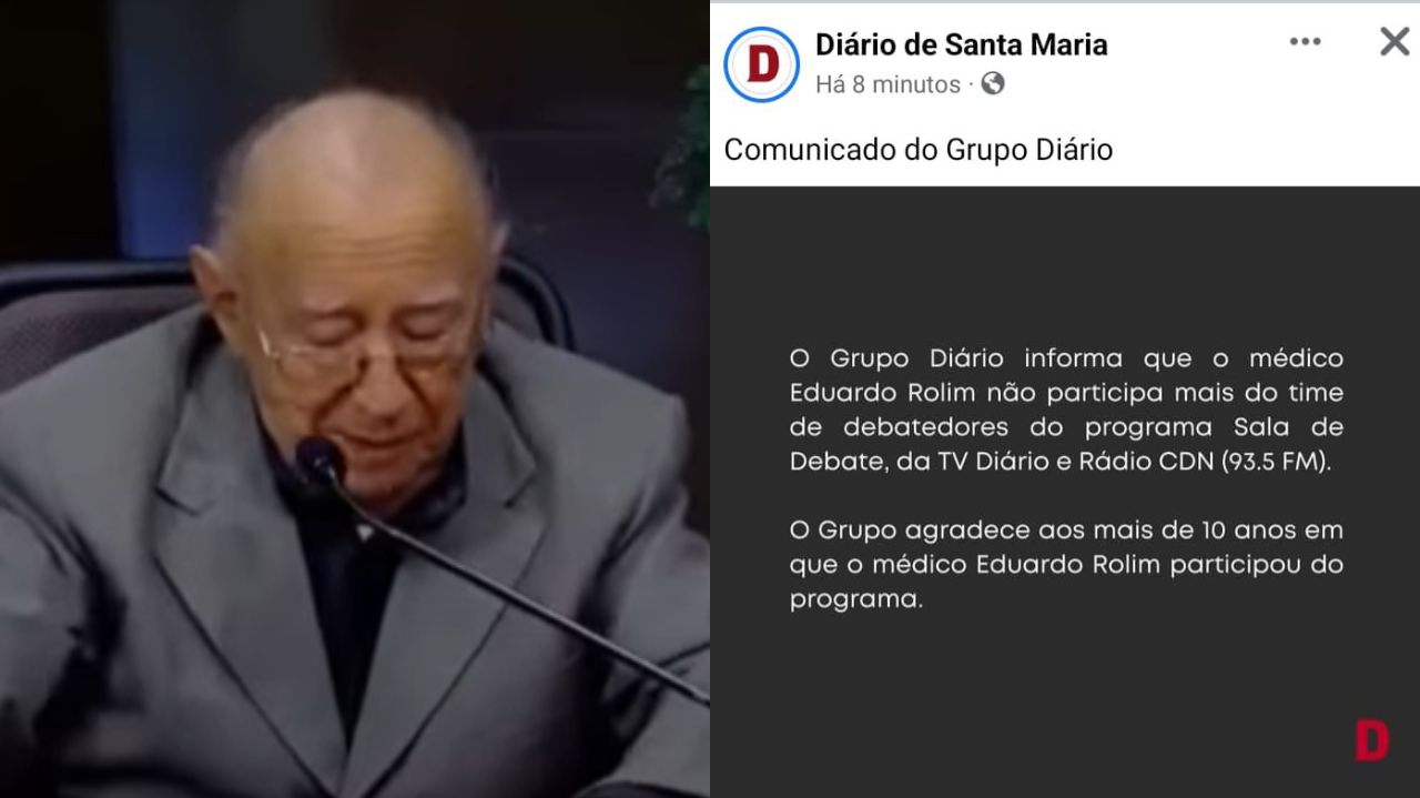 Montagem de fotos do médico Eduardo Rolim e comunicado do Diário de Santa Maria