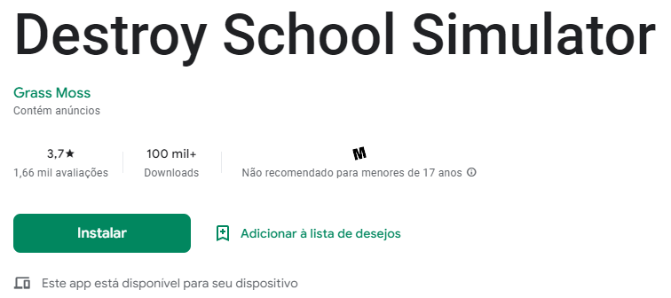 Tela da Play Store com jogo de destruir escolas