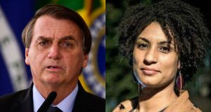 Montagem de fotos de Jair Bolsonaro e Marielle Franco