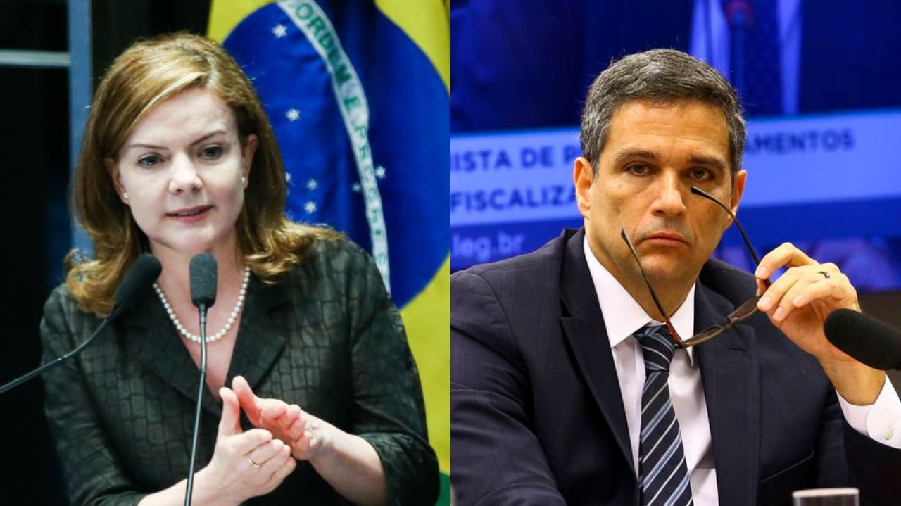 Montagem de fotos de Gleisi Hoffmann e Roberto Campos Neto