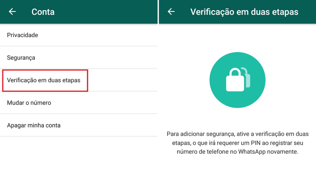 Print da tela de autenticação em duas etapas do WhatsApp