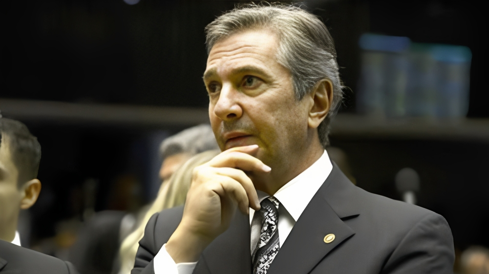 Fernando Collor de Mello com expressão preocupada e mão no queixo