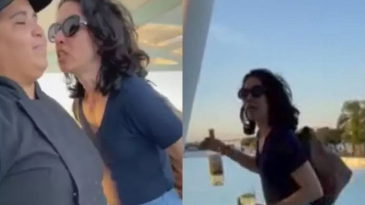 Montagem de fotos de Juliana de Almeida Cezar Machado agredindo funcionários de restaurantes