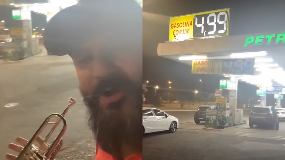 Montagem de prints de vídeo de TromPetista em posto