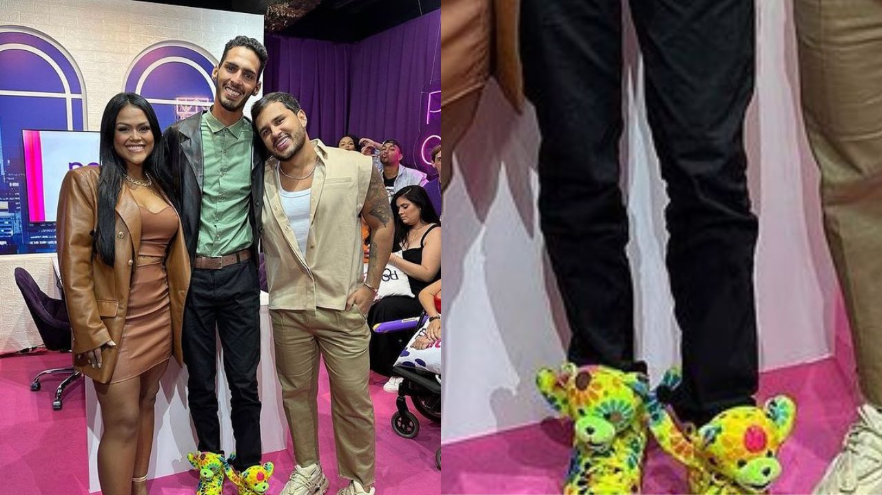 Montagem de fotos de Agenor Tupinambá no Podcats com tênis polêmico