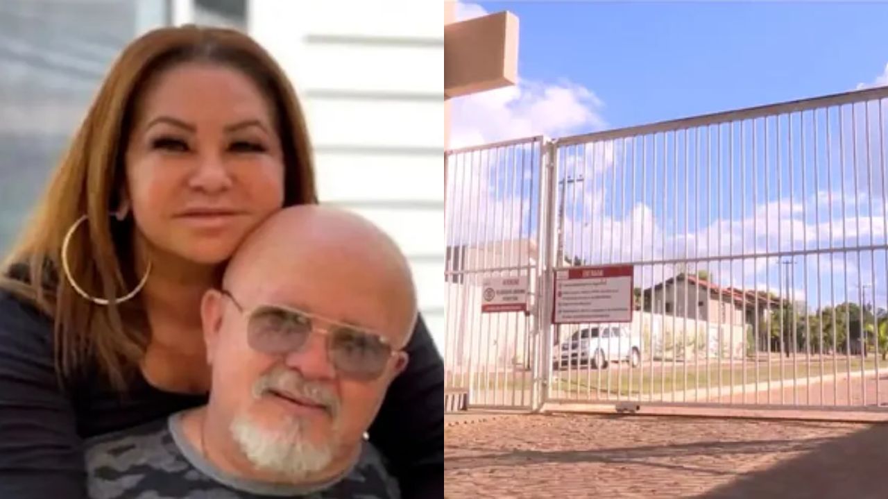 Montagem de fotos de Gaspar Loiola e Lucinalva Silva Loiola e entrada de condomínio
