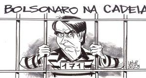 Ilustração simulando Jair Bolsonaro na cadeia