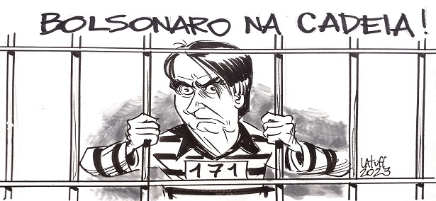 Ilustração simulando Jair Bolsonaro na cadeia